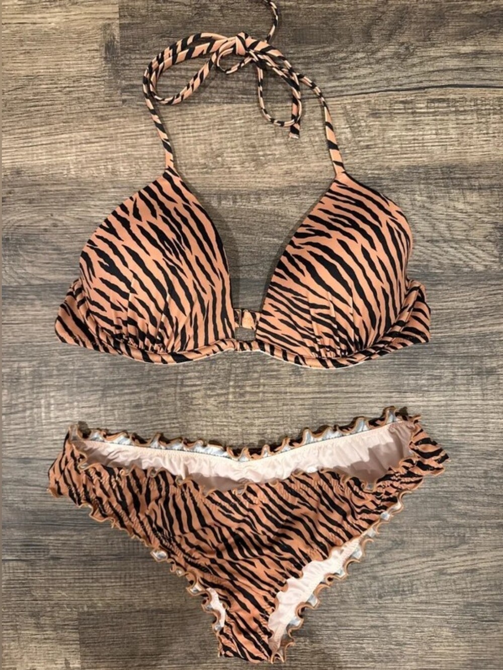 Shade & Shore Peach Shimmer Underwire Bikini Top with Mint Shimmer Bottom
